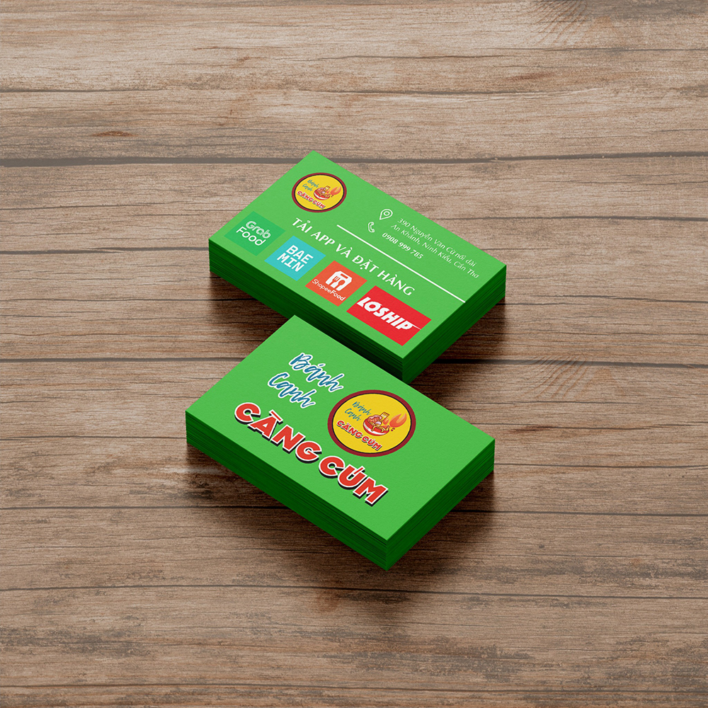 Thiết kế danh thiếp - name card màu xanh lá với các app giao đồ ăn