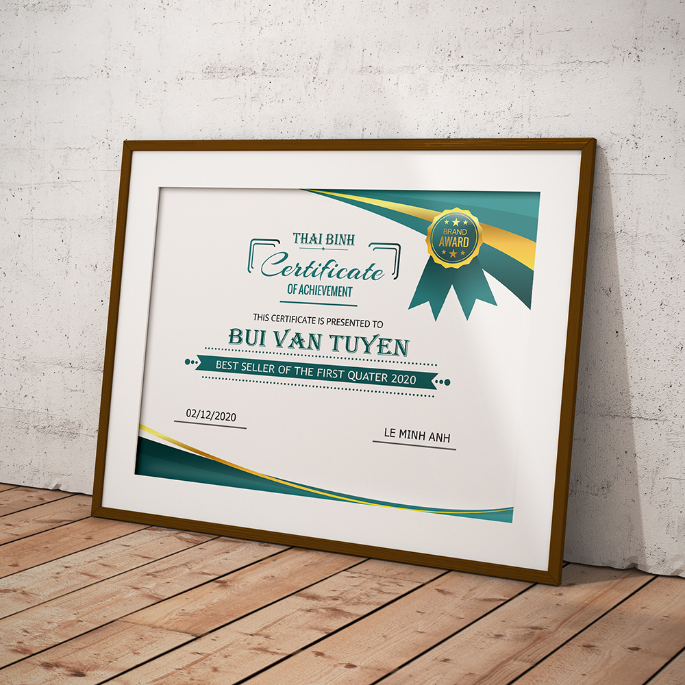 Thiết kế chứng nhận hoàn thành - certificate họa tiết xanh