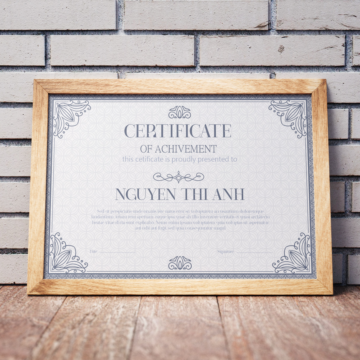 Thiết kế chứng nhận hoàn thành phong cách nhẹ nhàng màu xám grey