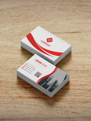 Mẫu danh thiếp sử dụng ruy băng đỏ và QR code