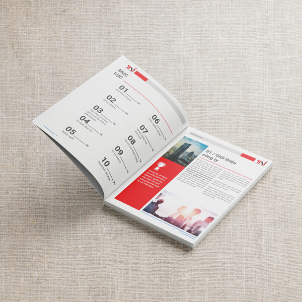 Thiết kế hồ sơ năng lực cho doanh nghiệp với họa tiết đỏ