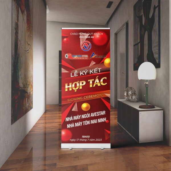 Thiết kế standee khai trương màu đỏ