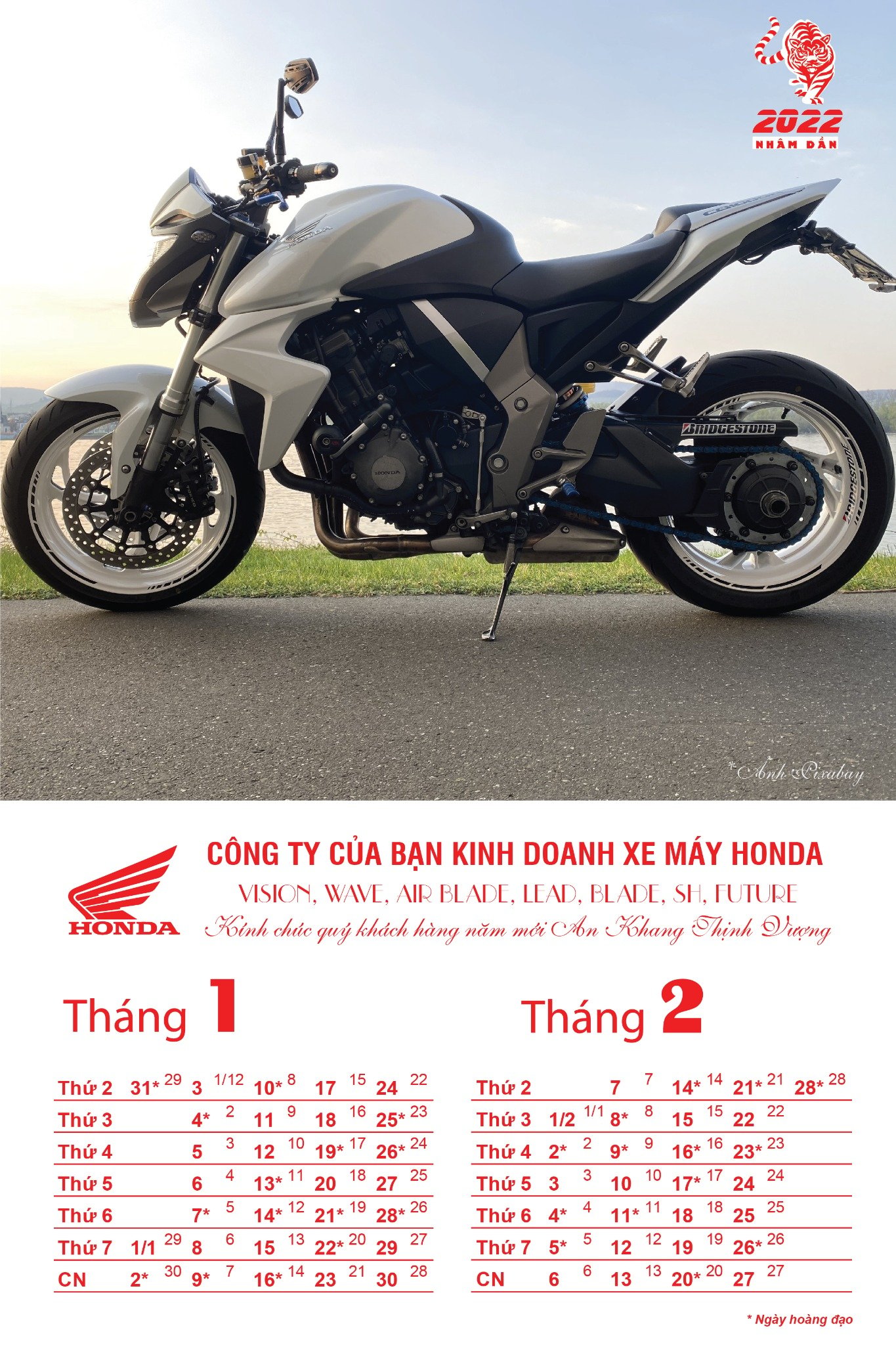 Lịch treo tường 7 tờ phong cách xe máy Honda - Ảnh 5