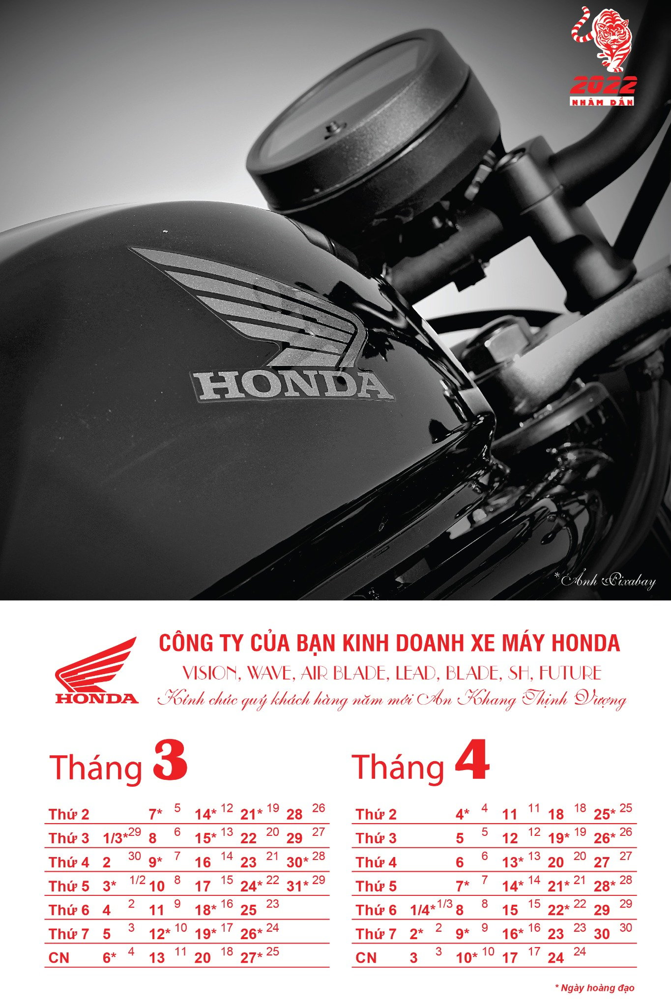 Lịch treo tường 7 tờ phong cách xe máy Honda - Ảnh 6