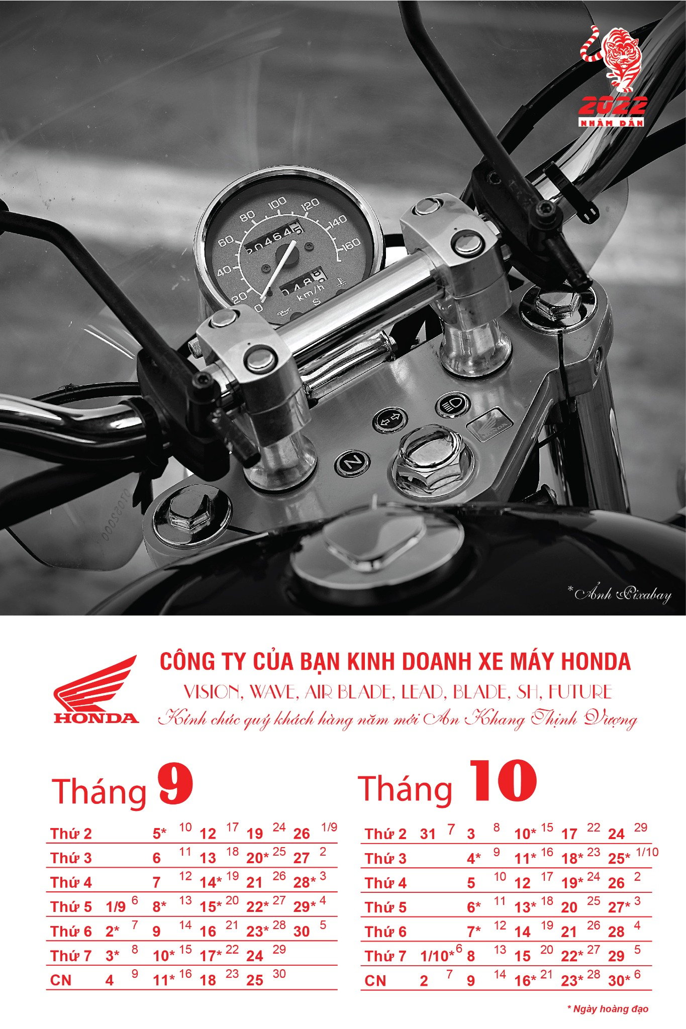 Lịch treo tường 7 tờ phong cách xe máy Honda - Ảnh 2