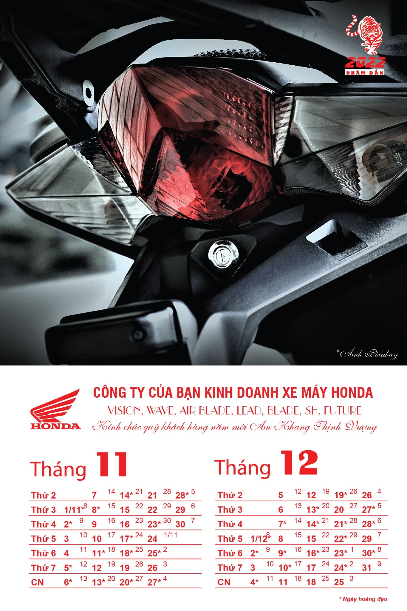 Lịch treo tường 7 tờ phong cách xe máy Honda - Ảnh 3