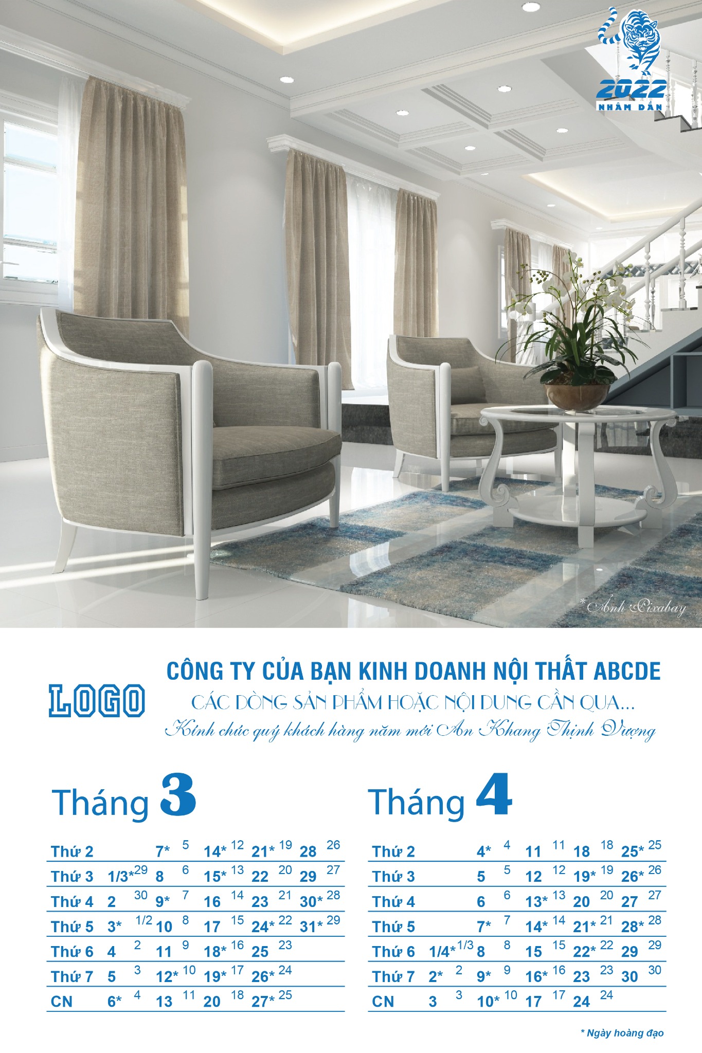 Lịch treo tường 7 tờ phong cách thiết kế nội thất - Ảnh 3