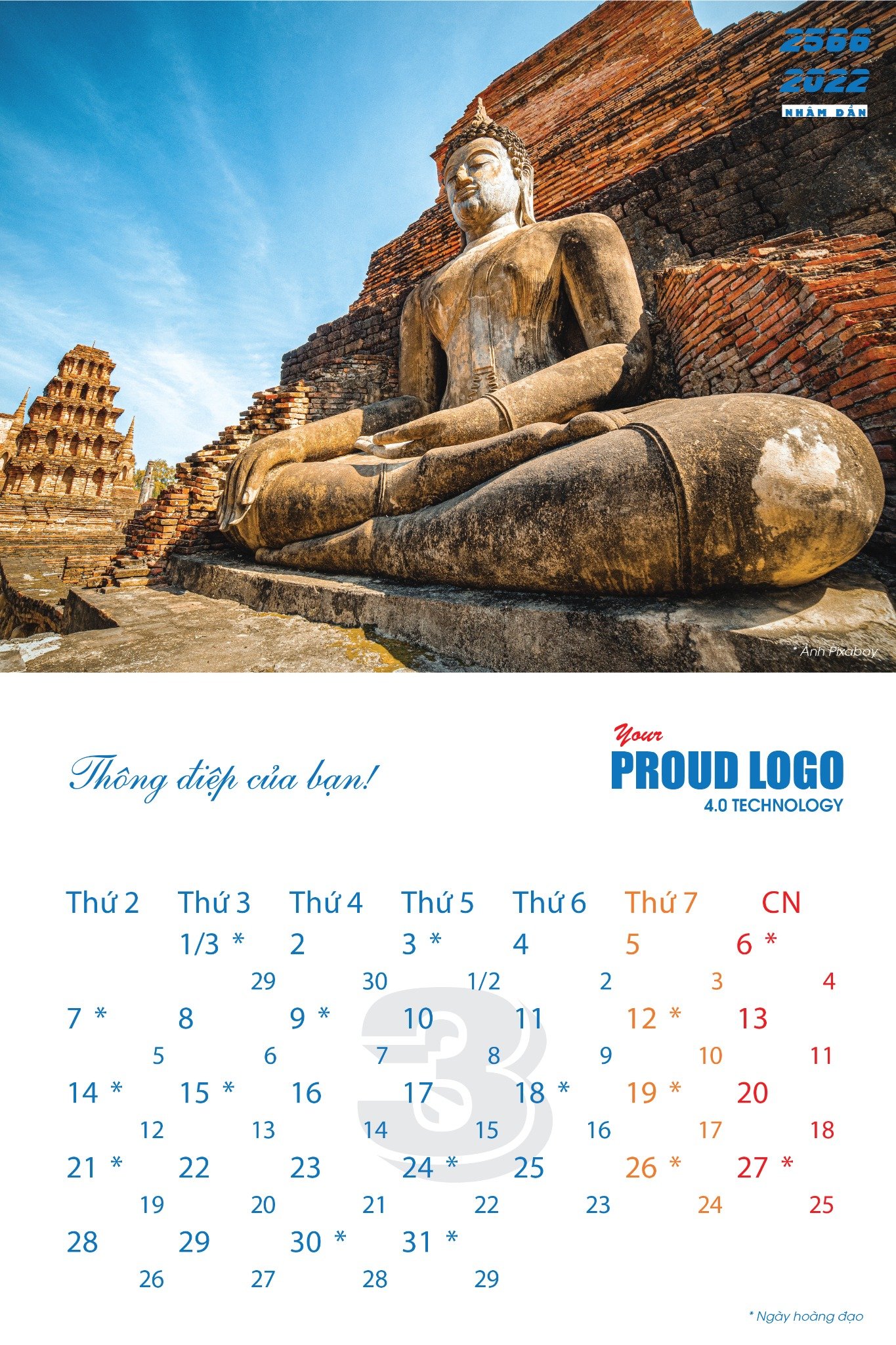 Lịch treo tường 13 tờ phong cách các công trình Phật giáo - Ảnh 5