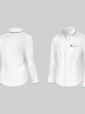Thiết kế mẫu áo đồng phục sơ mi viền xanh có logo