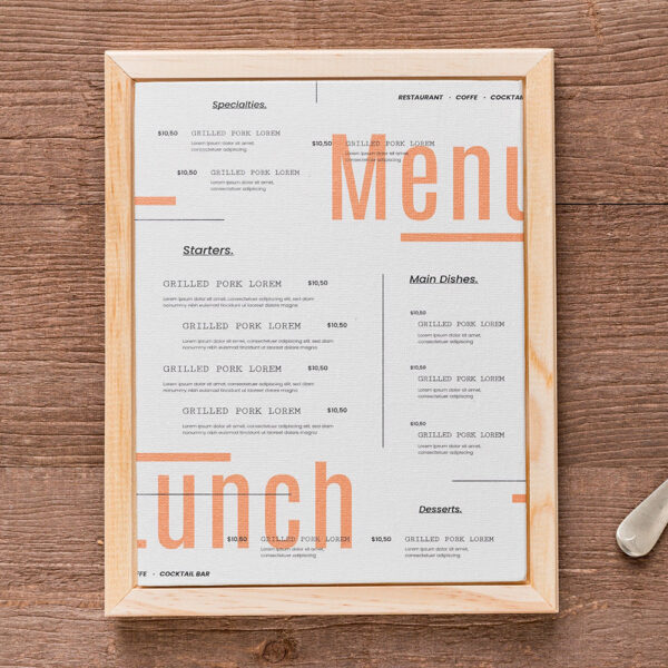 Thiết kế menu nhà hàng in vải thô, khung gỗ