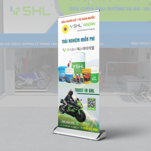 Thiết kế standee quảng cáo cho sản phẩm dầu nhớt Hàn Quốc