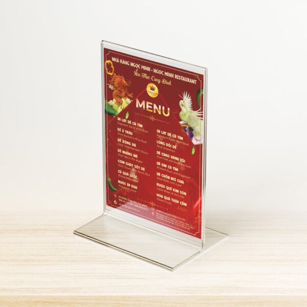 Thiết kế menu nhà hàng để bàn sang trọng màu đỏ