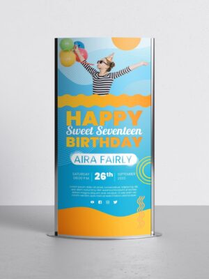 Mẫu standee khung kim loại uốn cung tròn hai phía