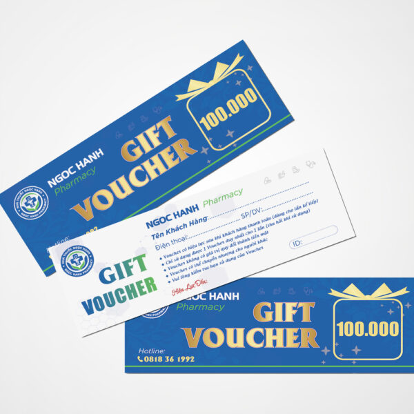 Thiết kế Voucher khổ dài màu xanh không xé