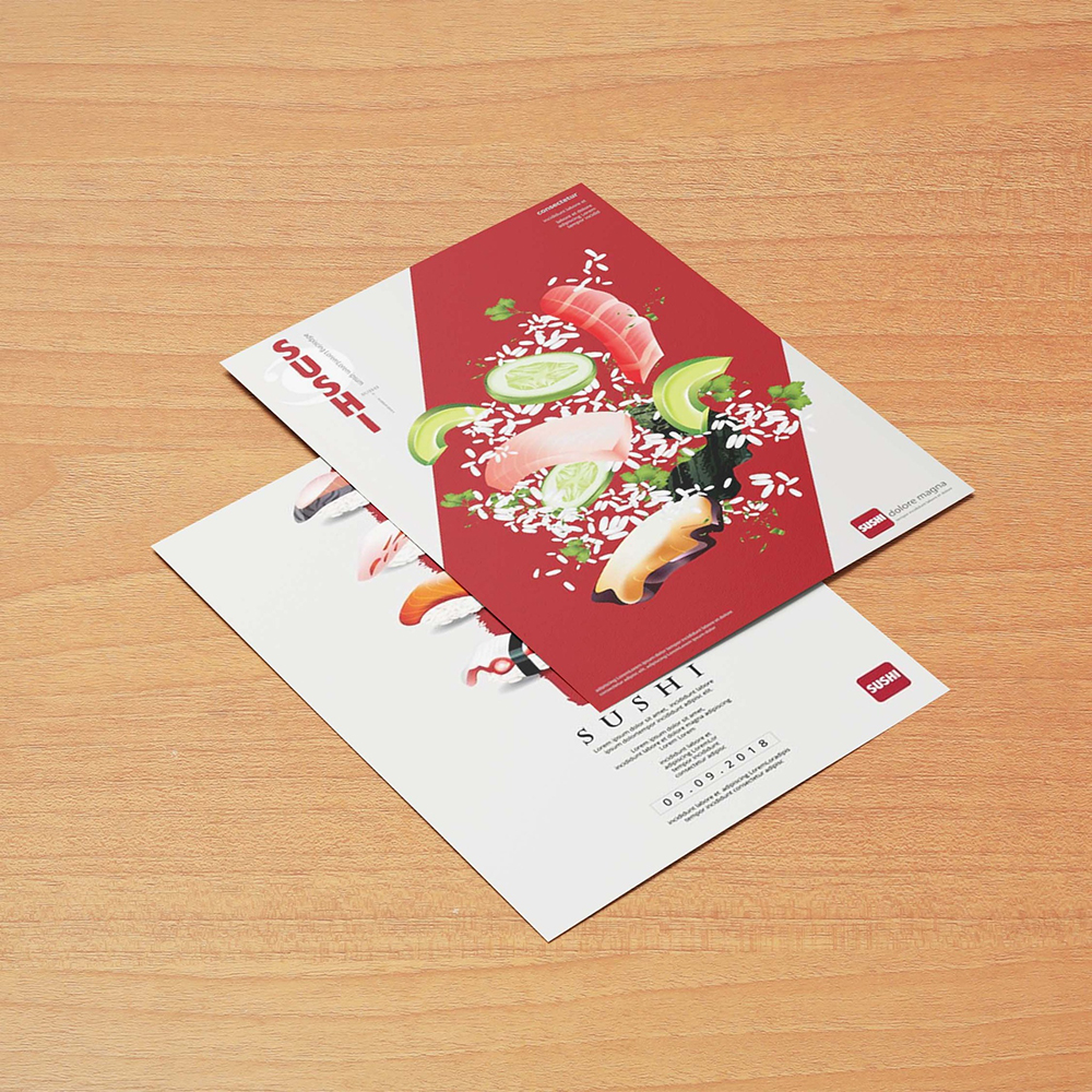 Mẫu tờ rơi A5 hai mặt in màu phong cách tối giản dành cho món ăn