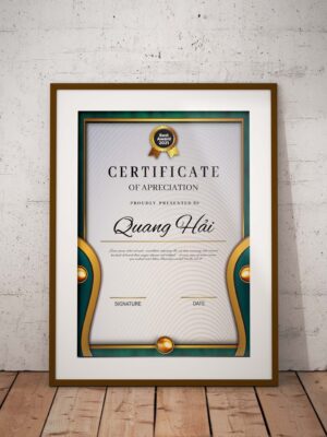 Mẫu thiết kế chứng nhận, bằng khen màu vàng xanh sang trọng