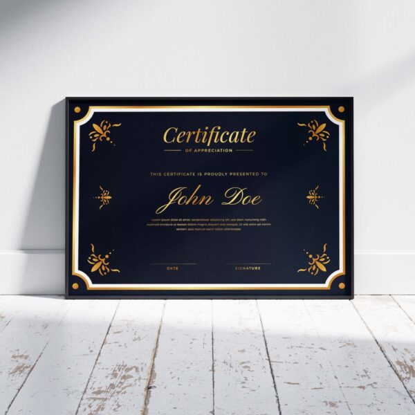 Mẫu thiết kế chứng nhận certificate nền đen sang trọng lịch lãm