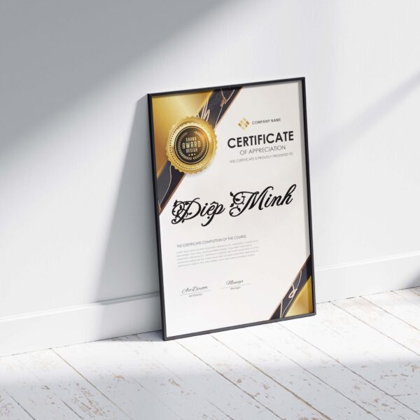 Mẫu thiết kế chứng nhận, certificate màu vàng đen sang trọng