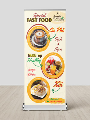 Thiết kế standee kinh doanh đồ ăn nhanh và cà phê