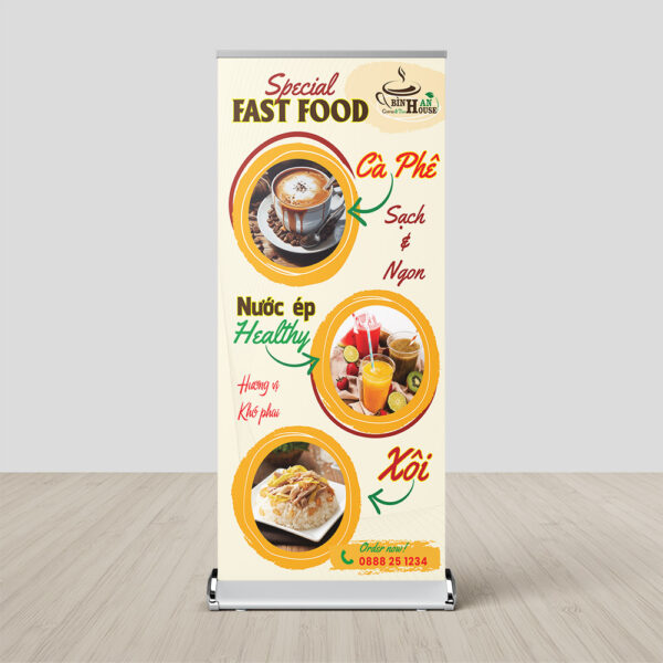 Thiết kế standee kinh doanh đồ ăn nhanh và cà phê
