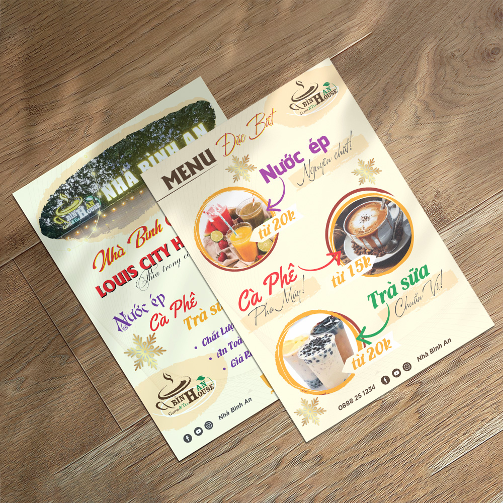 Thiết kế tờ rơi menu ít món cho cửa hàng đồ uống, cà phê, fastfood