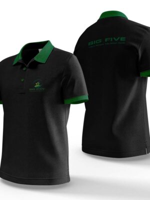Thiết kế mẫu áo phông đen cổ xanh, logo xanh