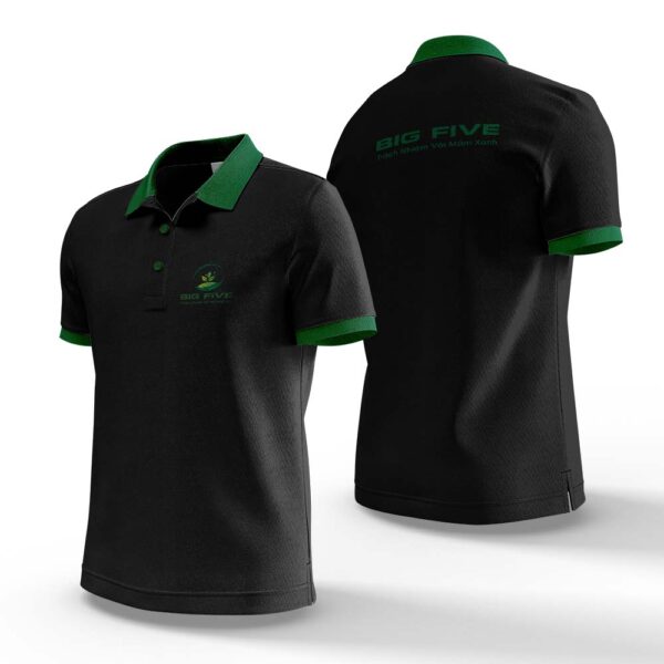 Thiết kế mẫu áo phông đen cổ xanh, logo xanh