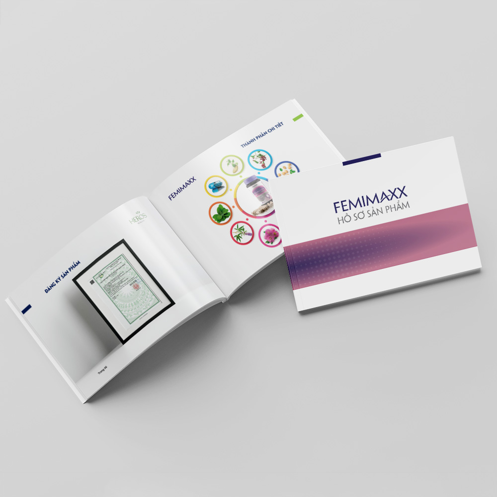 Thiết kế hồ sơ sản phẩm dược mỹ phẩm phong cách hiện đại sang trọng Femimaxx