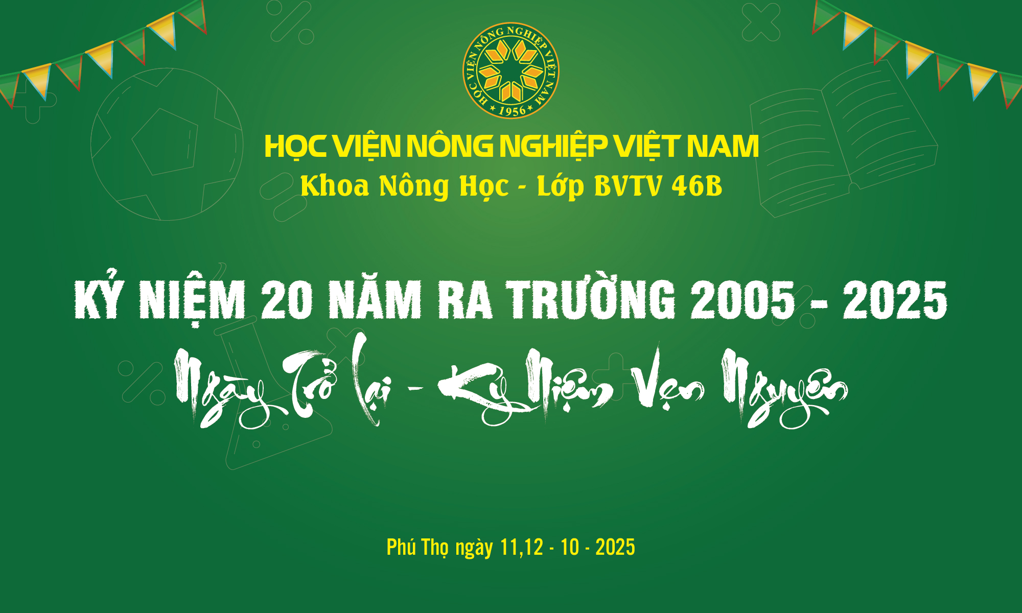 Thiết kế backdrop sự kiện kỷ niệm 20 năm ngày ra trường học viện Nông nghiệp màu xanh - Ảnh 3